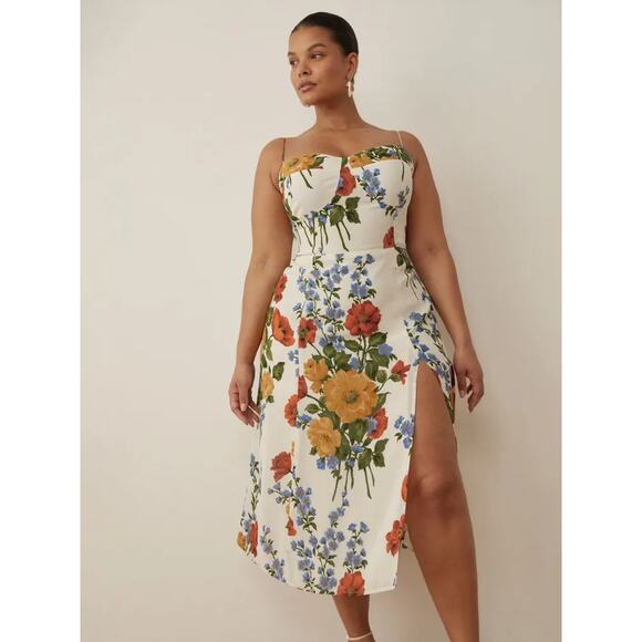 Reformation Juliette Dress Midi Tie Straps Side Slit Smocked Back Formosa Size 2 - Picture 5 of 12